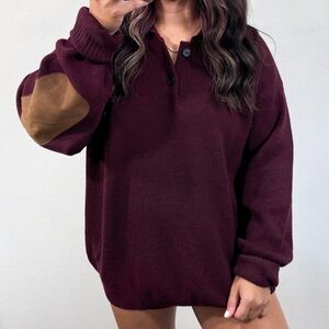 Dark maroon button knit sweater